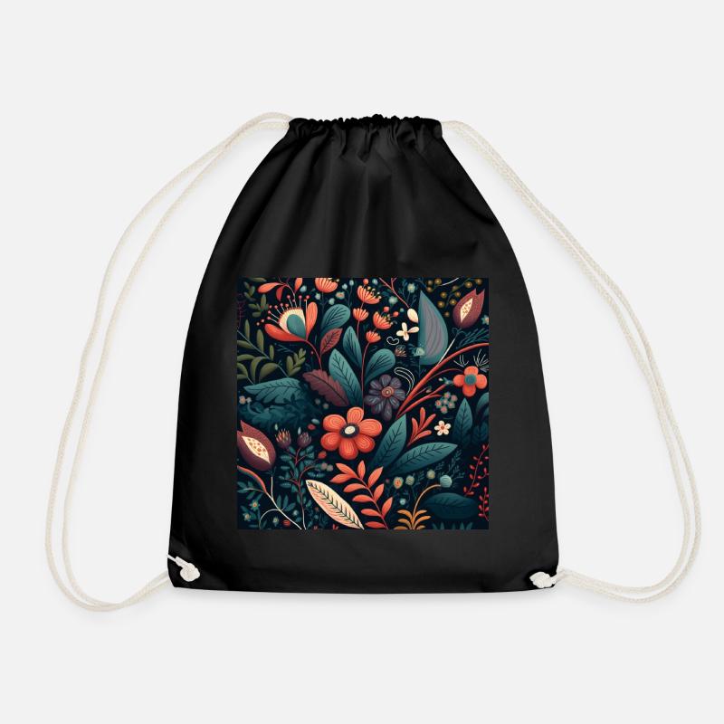 Botanicals Flower Pattern - Drawstring Bag - black