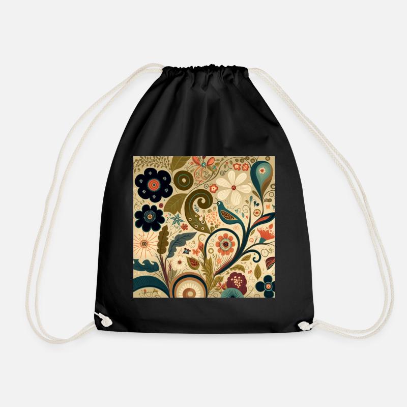 Botanicals Autumnal Flower Pattern - Drawstring Bag - black