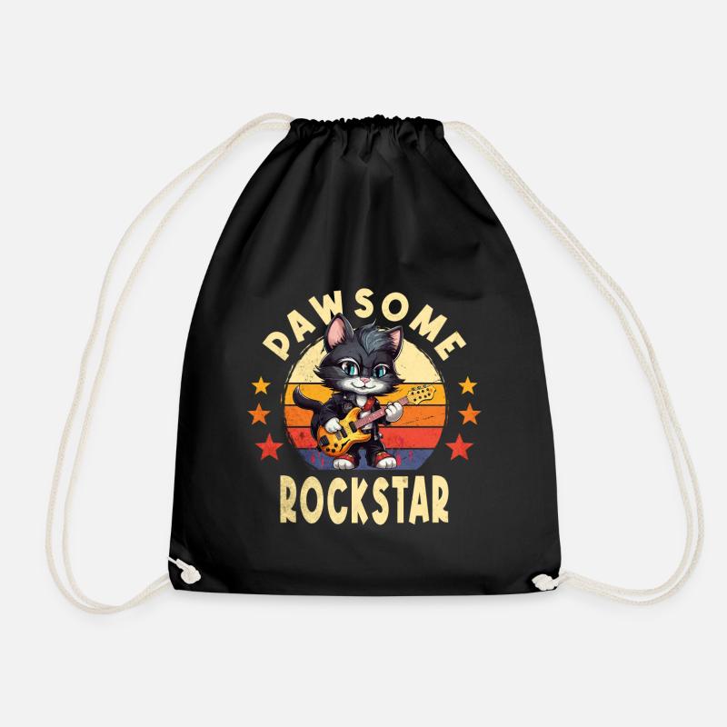 Katze Tier E-Gitarre Gitarrist Pawsome Rock Star - Turnbeutel - Schwarz
