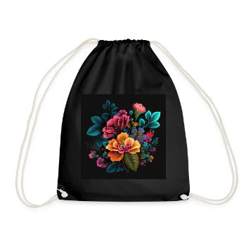 Botanicals Flower Pattern - Drawstring Bag - black - Front