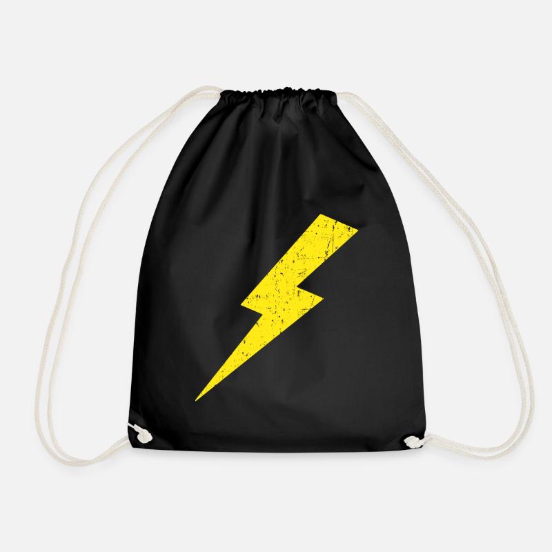 Lightning Bolt Power Yellow Retro Vintage - Drawstring Bag - black