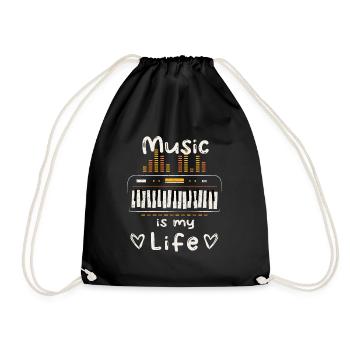 Music is my life - Keyboard - Piano - Klavier - Drawstring Bag - black - Front