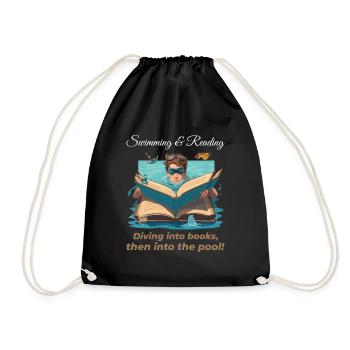 Swimming and Reading Swimmer Reader Book Lover - Drawstring Bag - black - Front