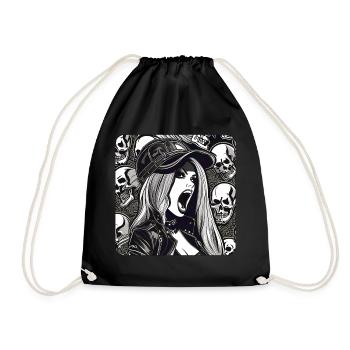 Cool Heavy Metal Woman with Skulls Gothic - Drawstring Bag - black - Front
