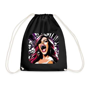 Cool screaming girl in pink black skulls - Drawstring Bag - black - Front