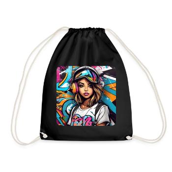 Cool Girl with Headphones Graffiti Hip Hop Music - Drawstring Bag - black - Front