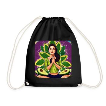 Yoga woman with avocado fruit - Drawstring Bag - black - Front