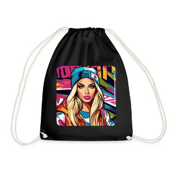 Cool Graffiti Hip Hop Girl - Drawstring Bag - black - Front