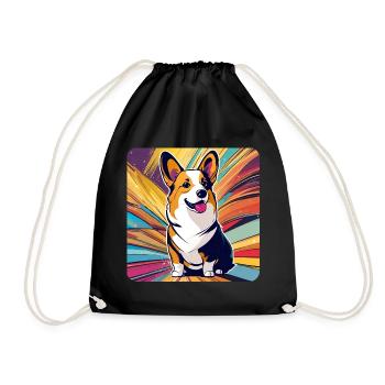 Cute Corgi Dog in Retro Style - Drawstring Bag - black - Front
