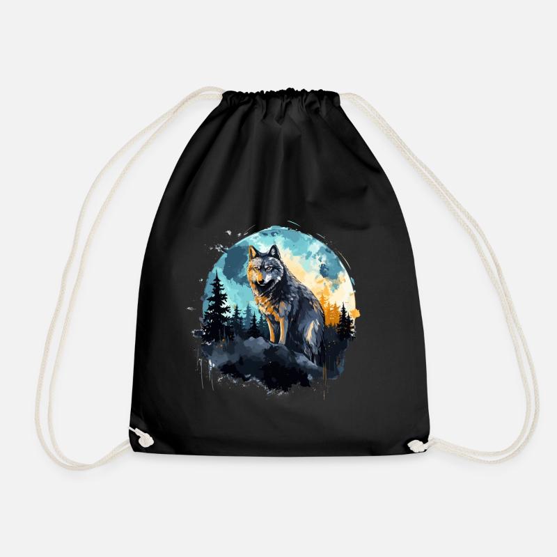Aquarell Wolf - Turnbeutel - Schwarz