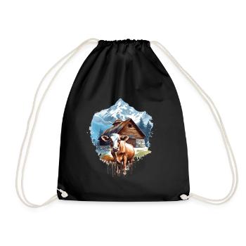Zermatt, Matterhorn, mountain, chalet, cow - Drawstring Bag - black - Front