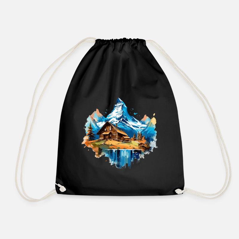Zermatt, Matterhorn, Matterhorn mountain, chalet, lake - Drawstring Bag - black