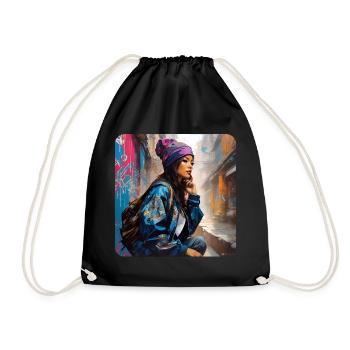 Süßes Streetwear Hip Hop Rap Girl - Turnbeutel - Schwarz - Vorne