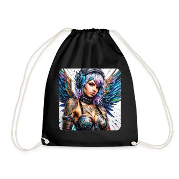 Cool cyberpunk angel with headphones - Drawstring Bag - black - Front