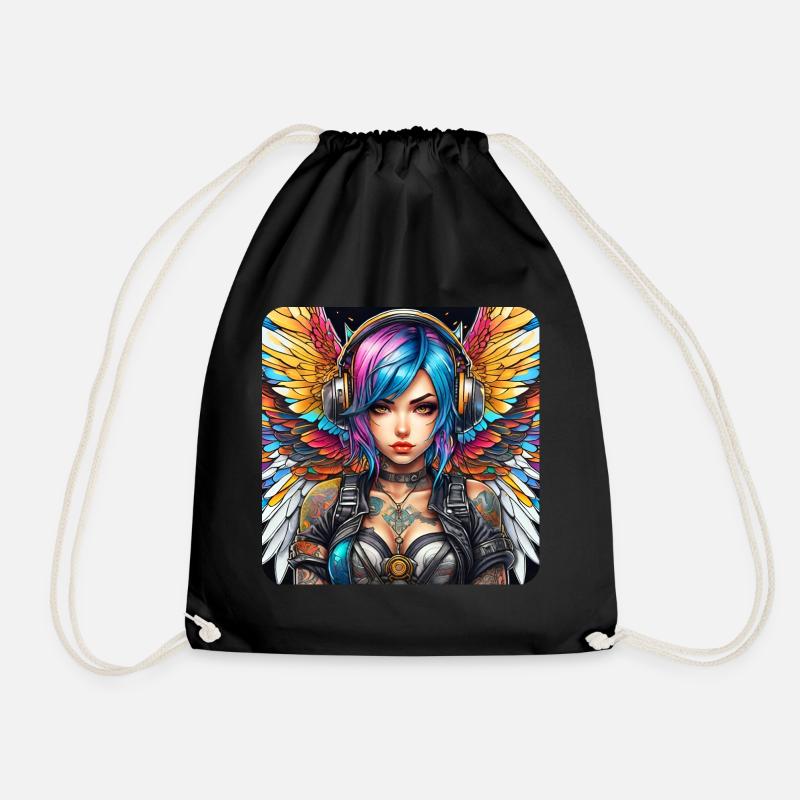 Cooler Cyberpunk Engel mit Kopfhörer - Turnbeutel - Schwarz