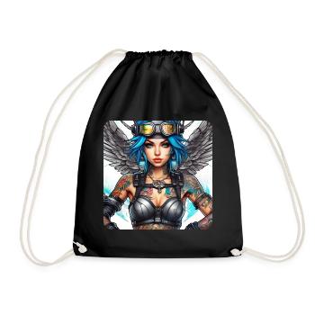 Cool cyberpunk angel with headphones - Drawstring Bag - black - Front