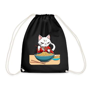 Cute asian cat and ramen noodles - Drawstring Bag - black - Front