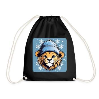 Lion mignon avec chapeau d’hiver et flocons de neige - Sac de sport léger - noir - Devant