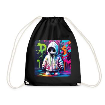 Spooky Ghost in XL Hoodie Graffiti Style - Drawstring Bag - black - Front