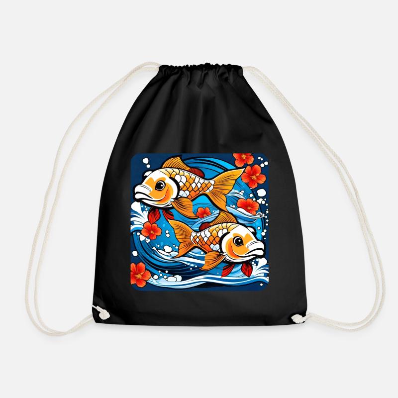 Cute goldfish - Drawstring Bag - black