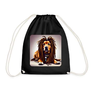 Cool dog with dreadlocks - Drawstring Bag - black - Front