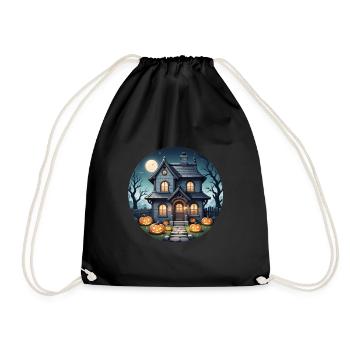 Halloween Spukhaus bei Vollmond und Kürbisse - Turnbeutel - Schwarz - Vorne