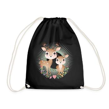 two cute deer - in a radiant frame - Drawstring Bag - black - Front