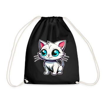 Cute white cat with blue eyes - Drawstring Bag - black - Front