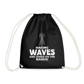 Ham Radio Operator Waves and Jokes Funny - Drawstring Bag - black - Front