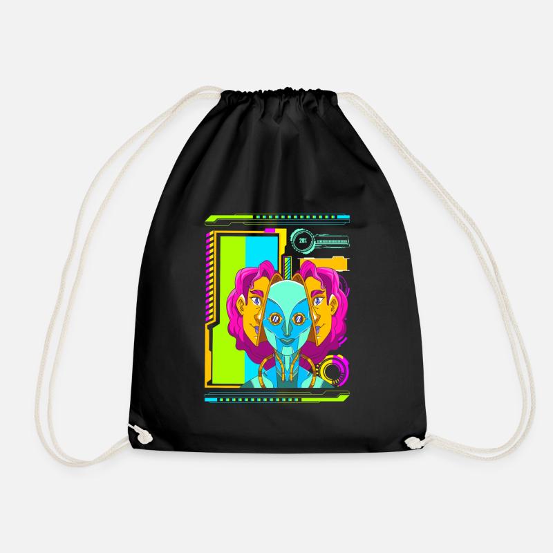 Cyberpunk Retro Synthwave Futuristic - Drawstring Bag - black