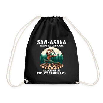 Lumberjack Woodworker Woodcutter Yoga Pose Funny - Drawstring Bag - black - Front