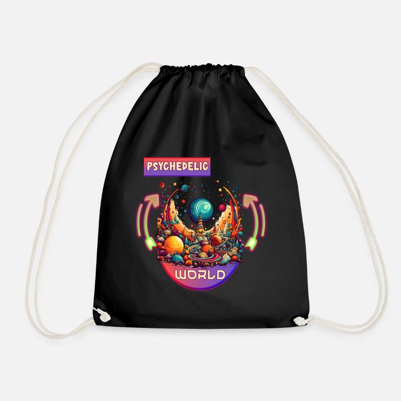 Psychedelic World Trance Rave Techno Dance - Drawstring Bag - black