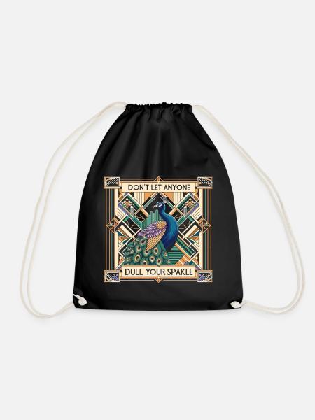 Art-Déco Eleganz: Stolzer Pfau - Turnbeutel - Schwarz