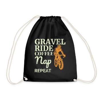 Gravel Ride Kaffee, Nickerchen, Wiederholungsabenteuer warten - Turnbeutel - Schwarz - Vorne