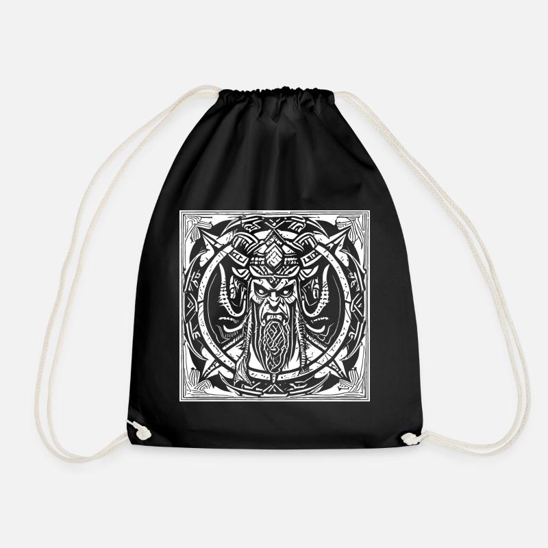 Norse Viking Demon on Pagan Tribal - Drawstring Bag - black