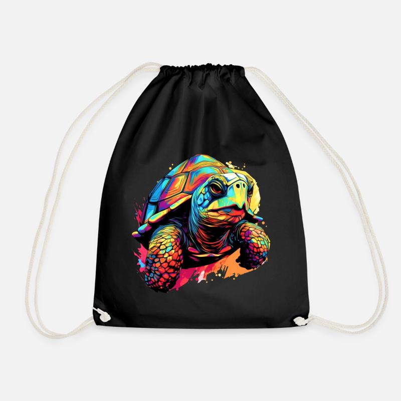 Bunte Schildkröte Farbkleckse Farbspritzer - Turnbeutel - Schwarz