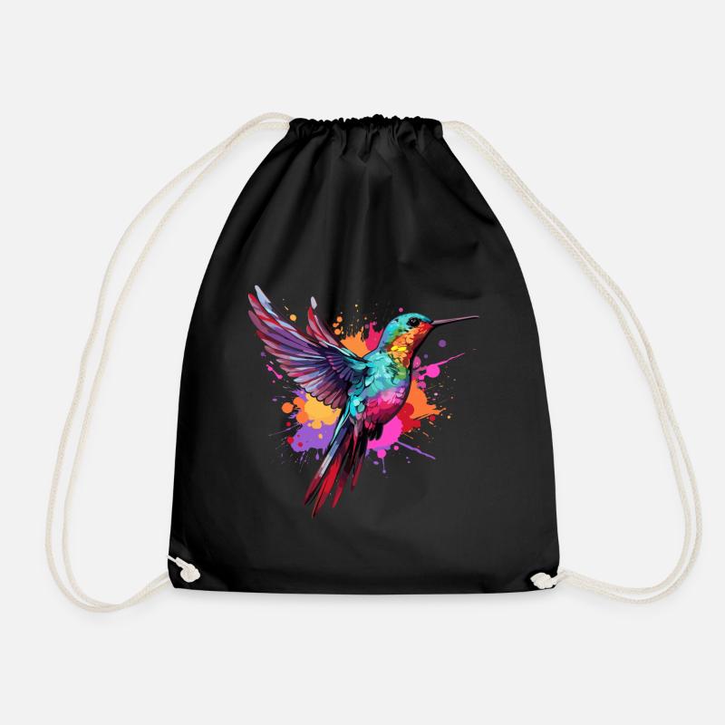Bunter Kolibri Farbkleckse Farbspritzer - Turnbeutel - Schwarz