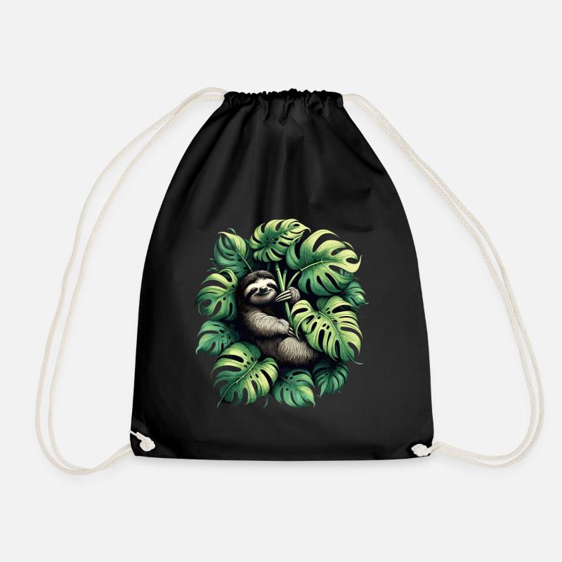 Monstera deliciosa Faultier Geschenk - Turnbeutel - Schwarz