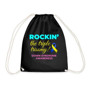 Down Syndrome Awareness Triple Trisomy Rock - Drawstring Bag - black - Front