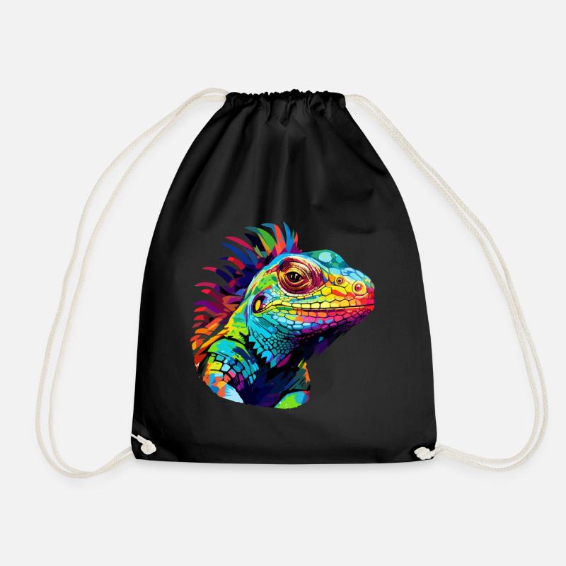 Bunter Leguan Farbkleckse Farbspritzer - Turnbeutel - Schwarz