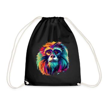 Colorful Gibbon, Splashes of Paint, Splashes of Paint - Drawstring Bag - black - Front