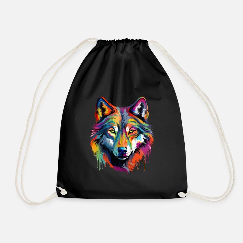 Bunter Wolf Farbspritzer Farbkleckse - Turnbeutel - Schwarz