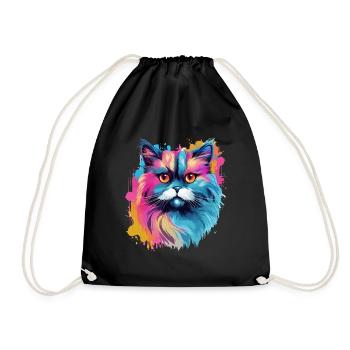 Chat himalayen coloré, peinture, éclaboussures de peinture - Sac de sport léger - noir - Devant