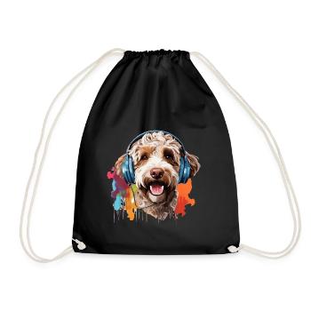Bunter Lagotto Romagnolo mit Kopfhörer - Turnbeutel - Schwarz - Vorne