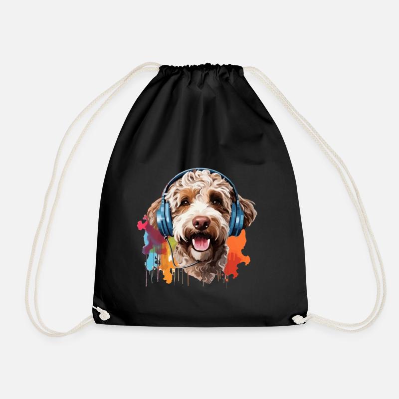 Bunter Lagotto Romagnolo mit Kopfhörer - Turnbeutel - Schwarz