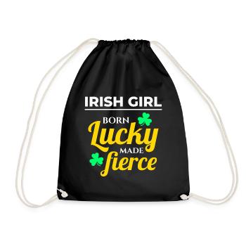 Lucky & Fierce: Funny Irish Girl St Patricks Day - Drawstring Bag - black - Front