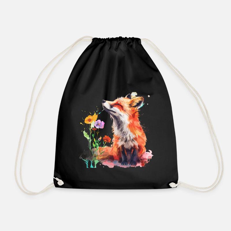Watercolor Fox, Fox - Drawstring Bag - black