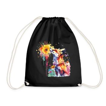 Fuchs mit Aquarellblume, Fuchs - Turnbeutel - Schwarz - Vorne