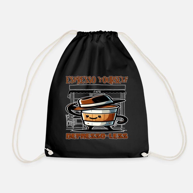 Perky Espresso, Brew Your Day Right - Drawstring Bag - black