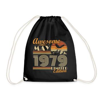 May 1979 Vintage Born Birthday Gift Idea - Drawstring Bag - black - Front
